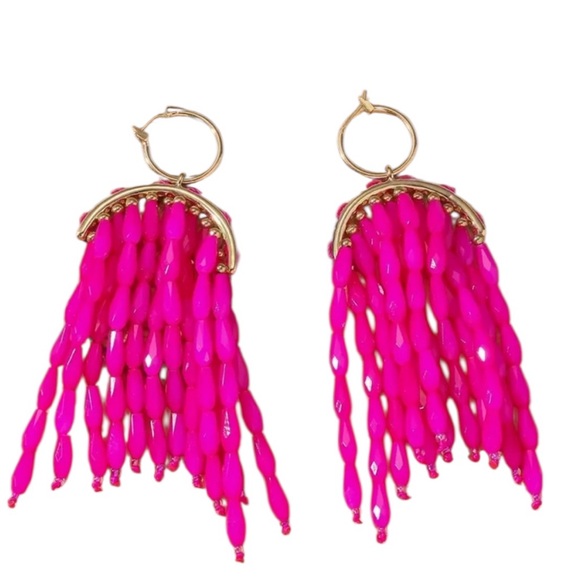 Jewelry - Pink Boho-Chic Handcrafted Crystal Fan-Shaped Tassel Earrings